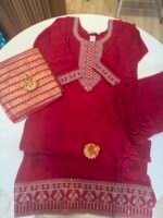 Maroon Embroidered Kurta Pant Set with Dupatta - Image 2